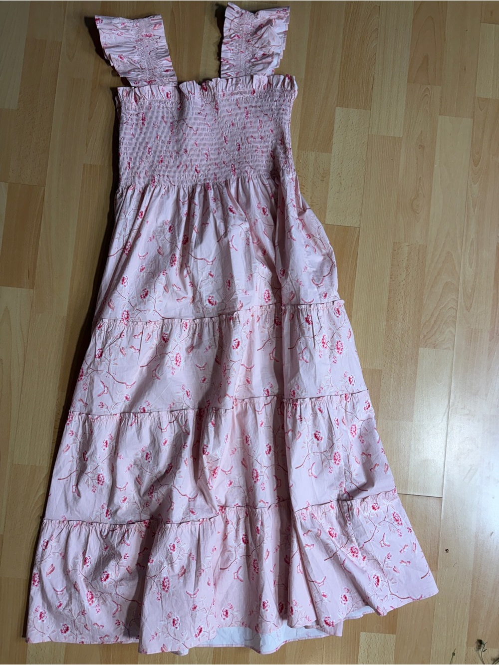 Hill House Nap Dress in Bridgerton Pink Floral Smocked Ruffle Tiered Small - Picture 8 of 11